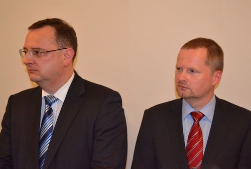 Slavnostní otevření Saského kontaktního centra: Ministr školství Petr Fiala s premiérem Petrem Nečasem